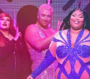 A composition image with Kim Petras and Sam Smith performing together on one side and Lizzo performing on the other