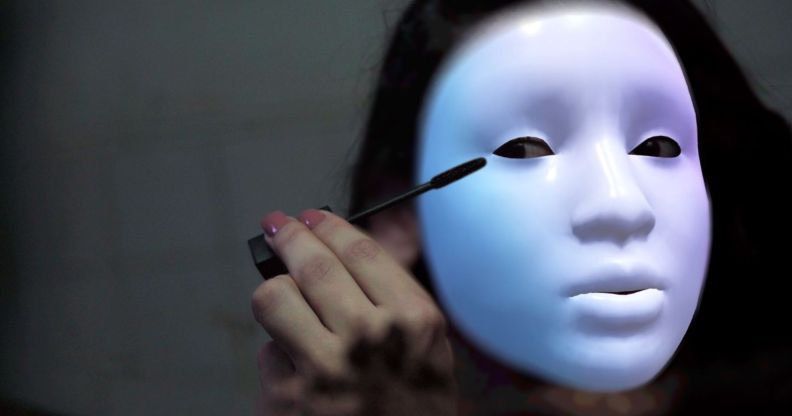 Laila, a trans person whose identity has been protected by masking technology, puts on makeup as she shares stories of being persecuted for being part of the LGBTQ+ community in Egypt