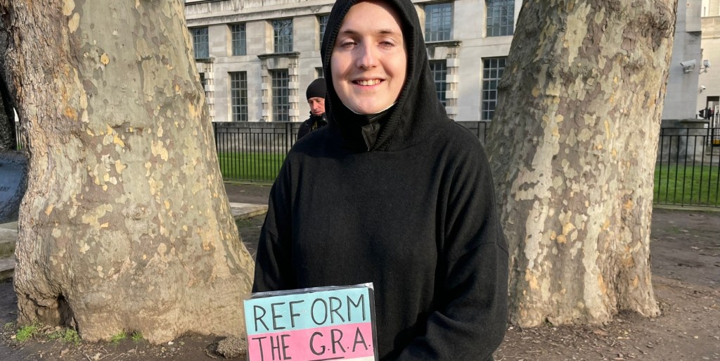 Laura Dale at London trans protest at Downing Street
