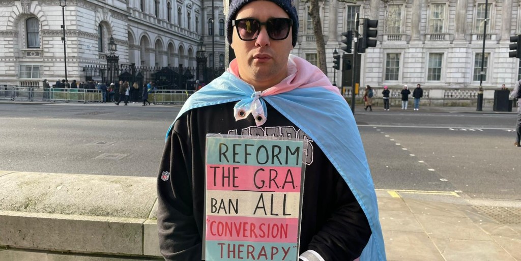 Safha Jones at London trans protest at Downing Street
