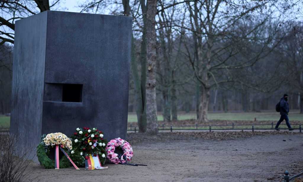 Wreaths laid in front of the Memorial to Homosexuals