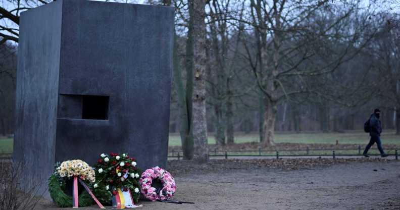 Wreaths laid in front of the Memorial to Homosexuals