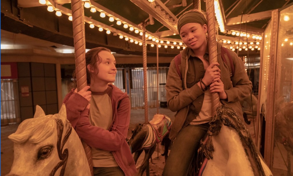 Bella Ramsey as Ellie (L) and Storm Reid as Riley (R) in The Last of Us. (HBO)