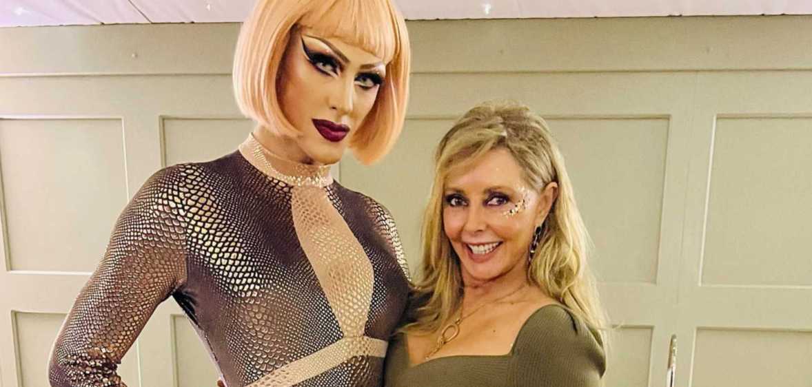 An Instagram photo shows Carol Vorderman wearing a light green dress posing with drag queen who's wearing a silver dress