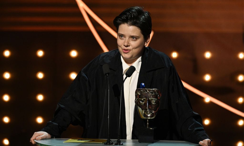 Charlotte Wells accepts BAFTA for the Outstanding debut by a British writer, director or producer award.