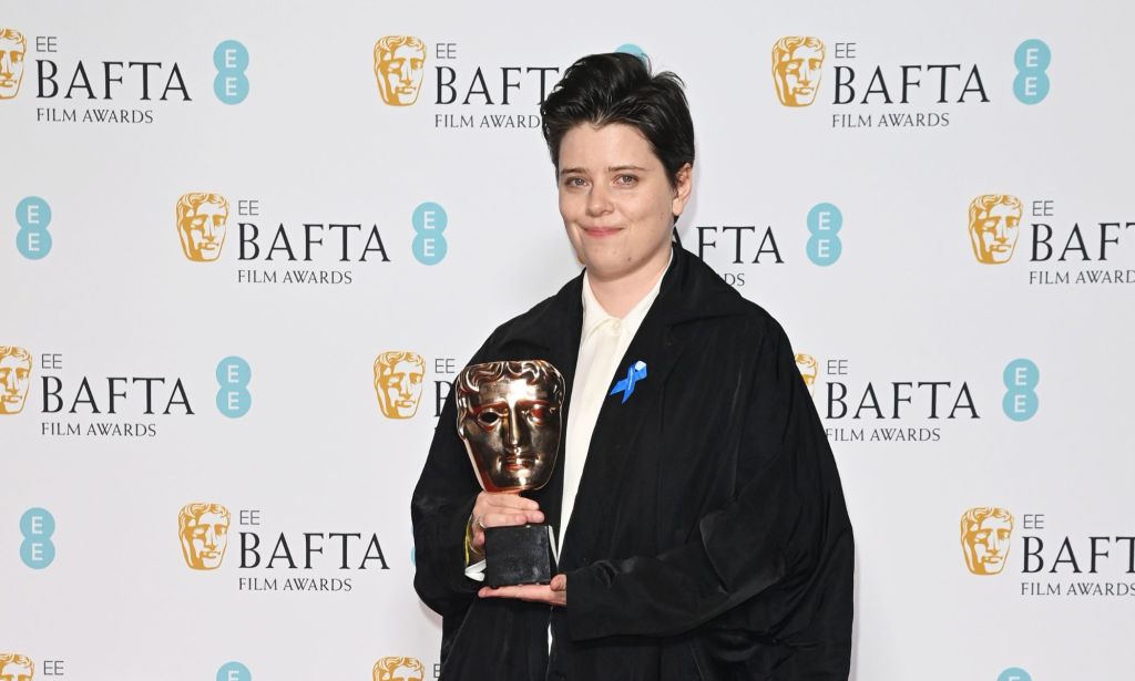 Charlotte Wells with her BAFTA for Outstanding debut by a British writer, director or producer.