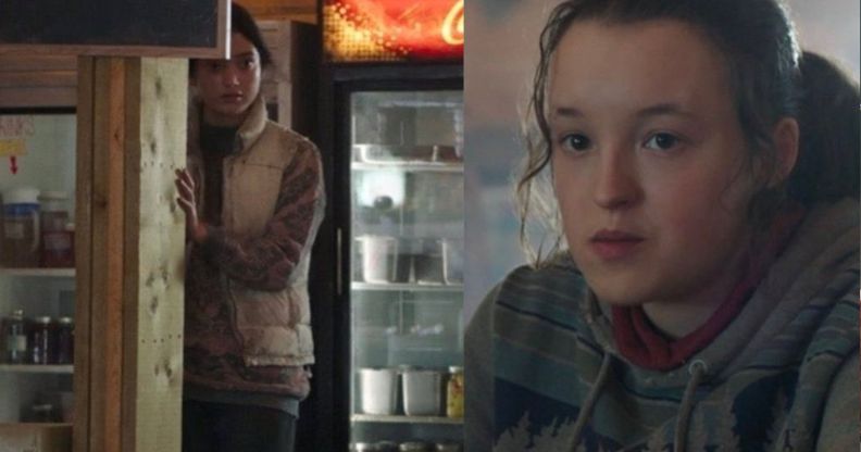 Paolina van Kleef as 'Staring Girl', possibly Dina, in The Last of Us episode 6 (left) and Ellie, played by Bella Ramsey