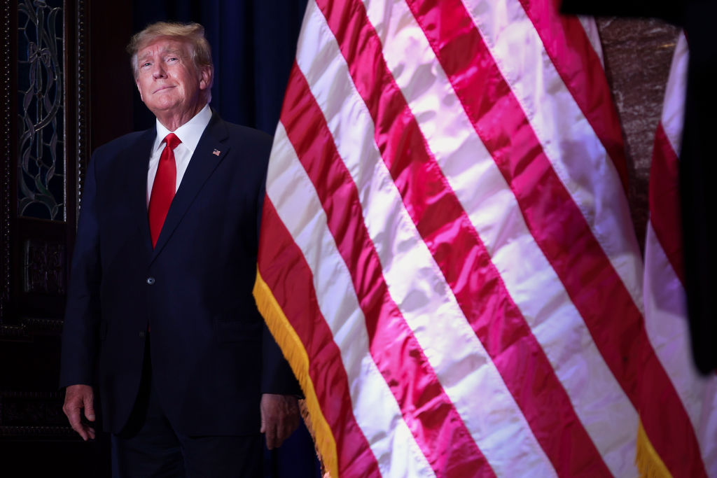 Donald Trump arrives to deliver remarks at the South Carolina State House. 