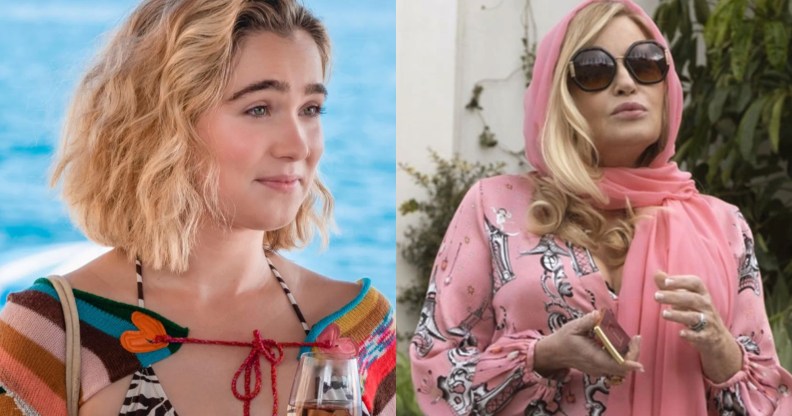 Haley Lu Richardson as Portia (L) and Jennifer Coolidge as Tanya (R) in The White Lotus. (HBO)