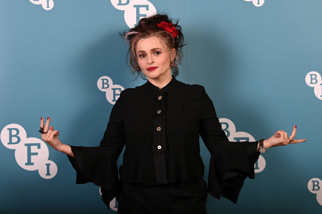 Helena Bonham Carter in a black dress at a BFI preview of ITV drama Nolly