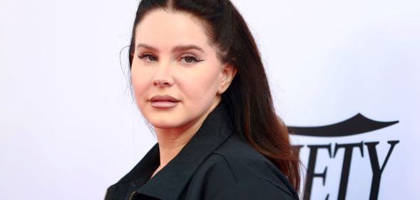 Lana Del Rey is wearing a black jacket and looking off to the side while on the red carpet at the 2021 Variety Hitmakers Brunch.