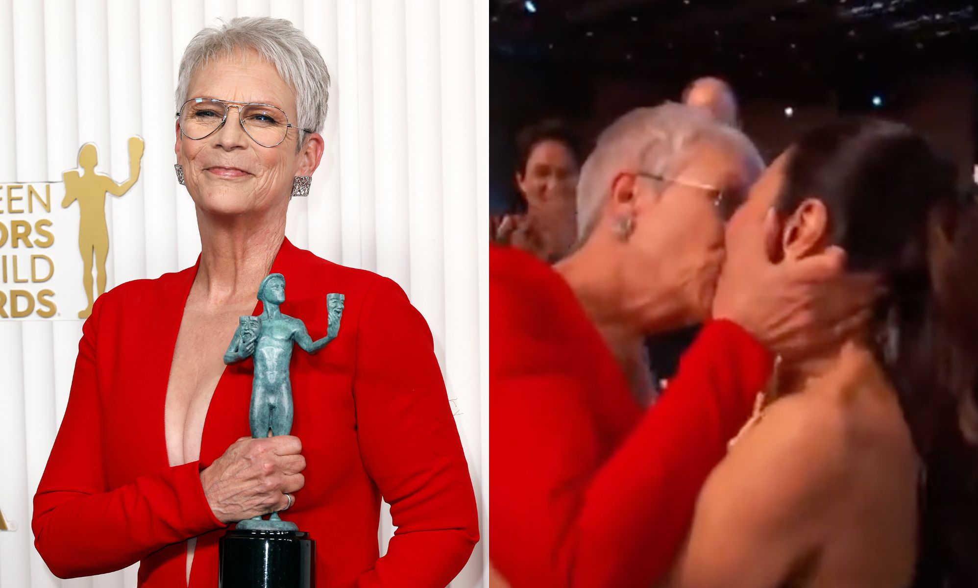 Fans react to Jamie Lee Curtis kiss with Michelle Yeoh at SAG Awards
