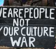 Protest sign reads We are People not your Culture War