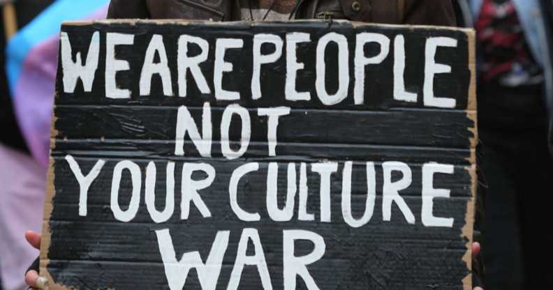 Protest sign reads We are People not your Culture War