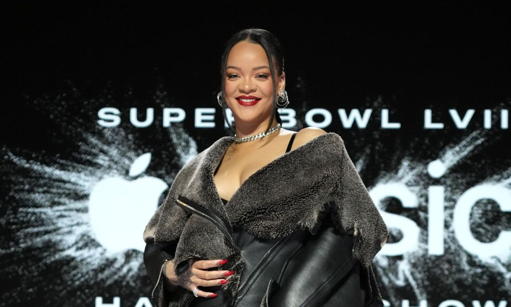 Rihanna smiles at the Apple Music Super Bowl LVII Halftime Show - Press Conference
