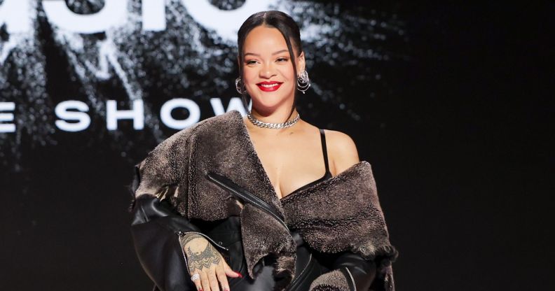 Rihanna at the Apple Music press conference ahead of her Super Bowl performance.