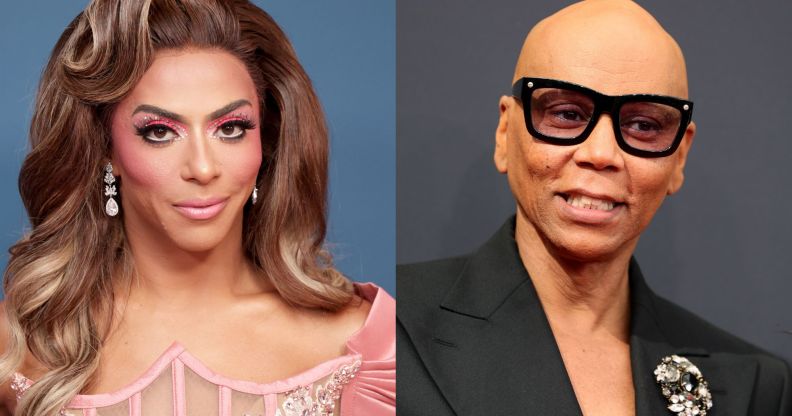 A split image of RuPaul and Shangela.