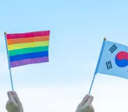 Pride flag and South Korean flag.