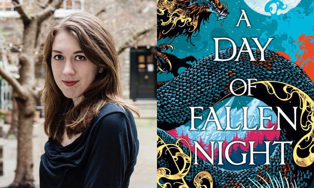 Samantha Shannon (L) and A Day of Fallen Night (R). (Louise Haywood-Schiefer_Bloomsbury)