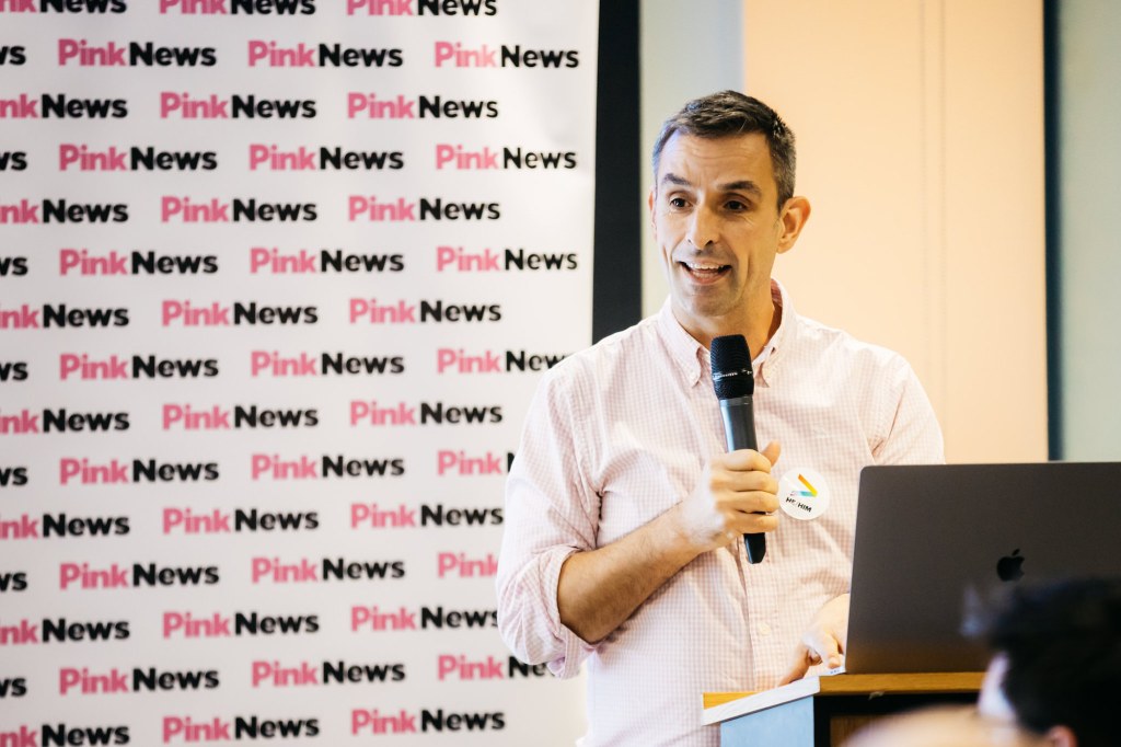 Simon Blake OBE speaking at a PinkNews Business Community Event