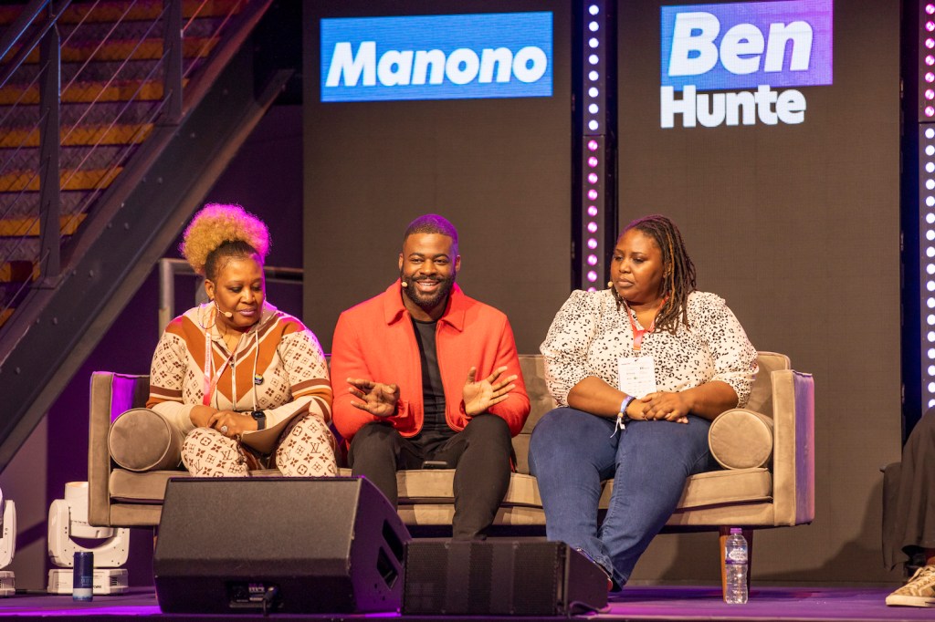 Left-right: Manono, Ben Hunte and Moud Goba at National Student Pride 2023's LGBTQ+ Asylum and Immigration Detention Panel