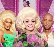 Image of drag queens RuPaul and Tammie Brown, and on the left, fashion designer Santino Rice.