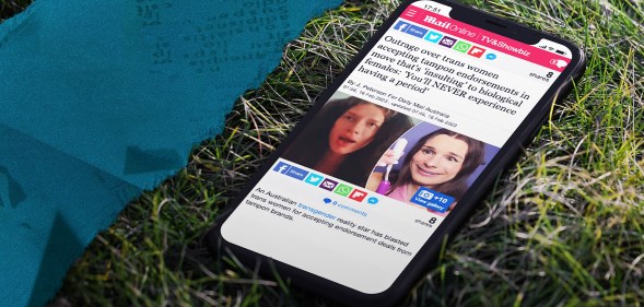 Mock-up image shows phone with an anti-trans headline on