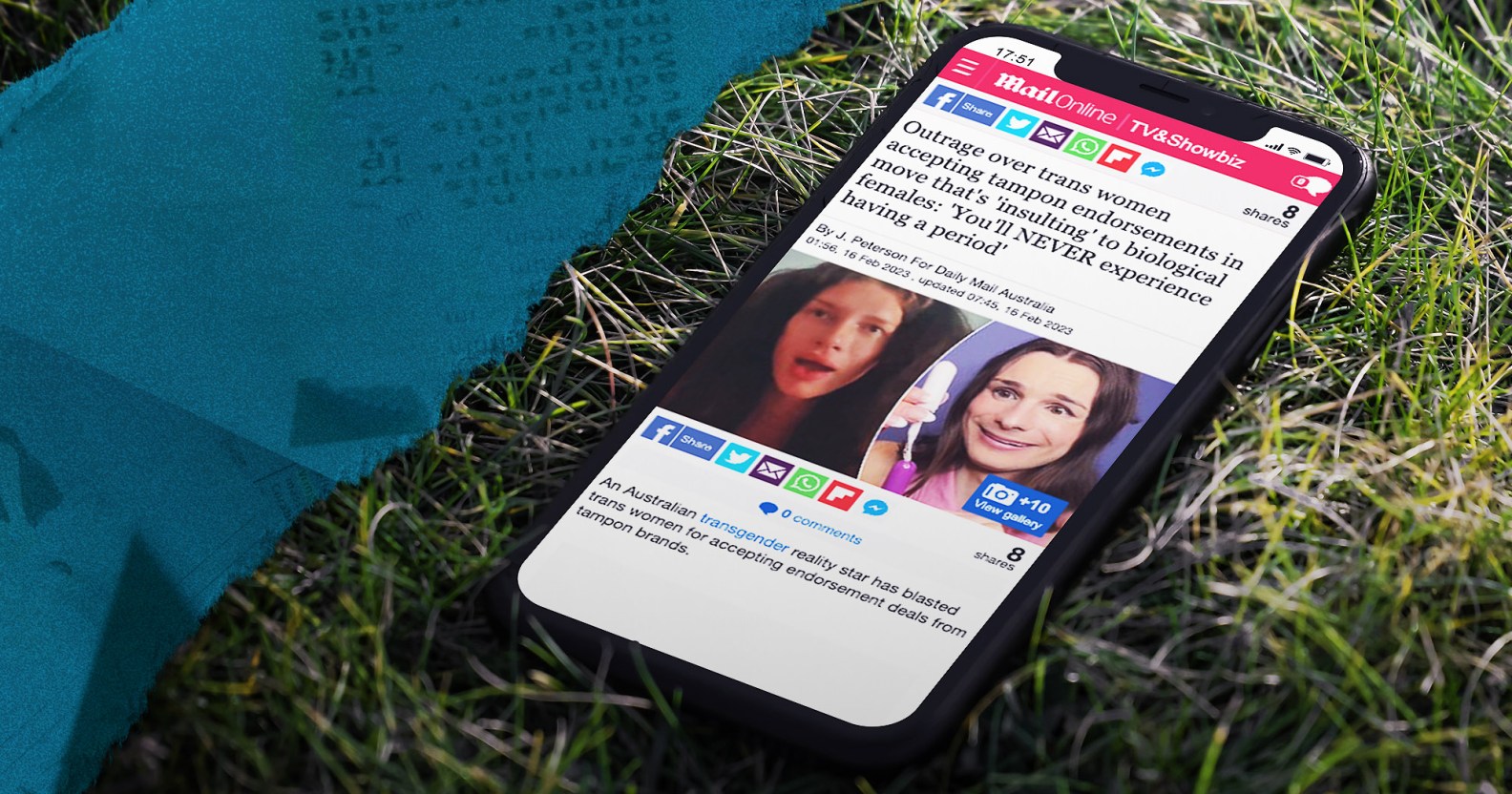 Mock-up image shows phone with an anti-trans headline on