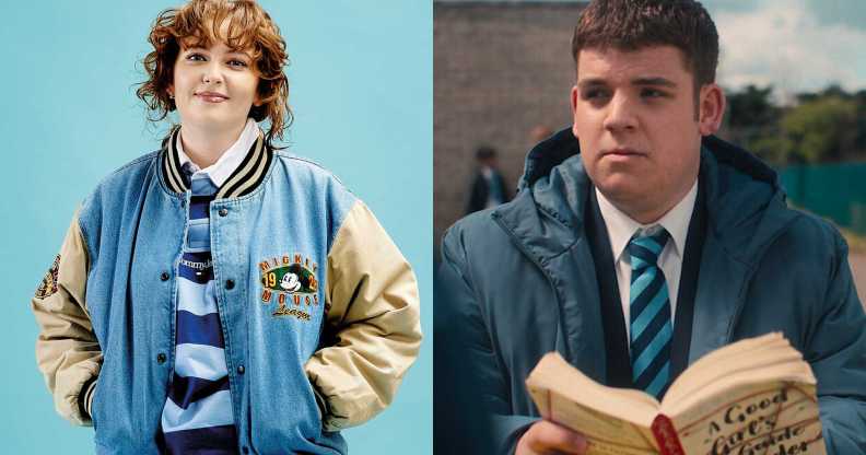 A side by side of author Alice Oseman and Isaac from Heartstopper