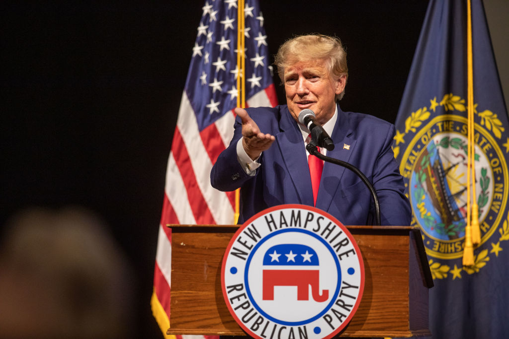 Donald Trump speaks at the New Hampshire Republican State Committee's Annual Meeting on January 28, 2023. 