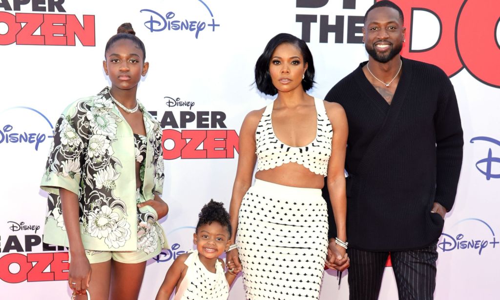 Zaya Wade, Kaavia James Union Wade, Gabrielle Union, and Dwyane Wade attend the premiere of Disney's Cheaper By The Dozen