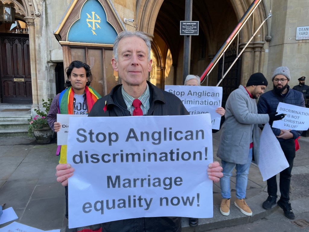 Peter Tatchell at the C of E same-sex protest 