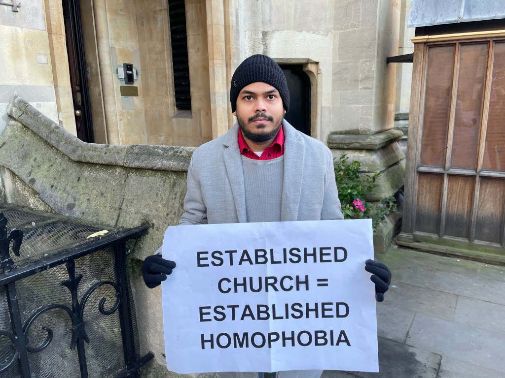 Md Mustakah Ahmed at the C of E same-sex protest