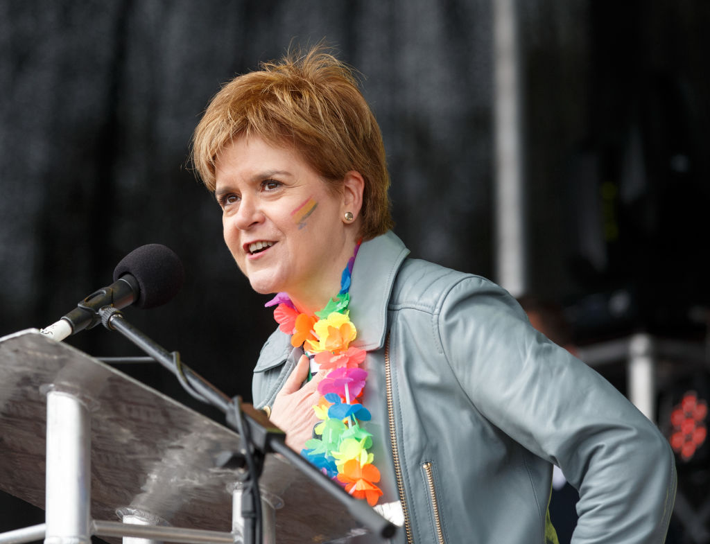 Nicola Sturgeon addresses the assembled crowd at Glasgow Pride on August 19, 2017.