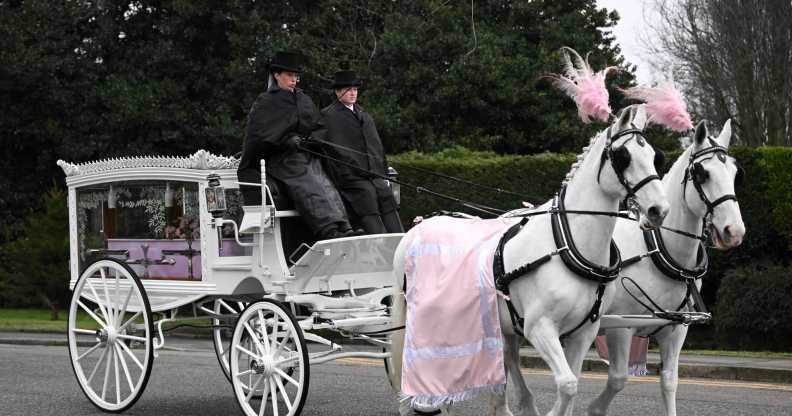 White horses bring Brianna Ghey's pink coffin to her funeral