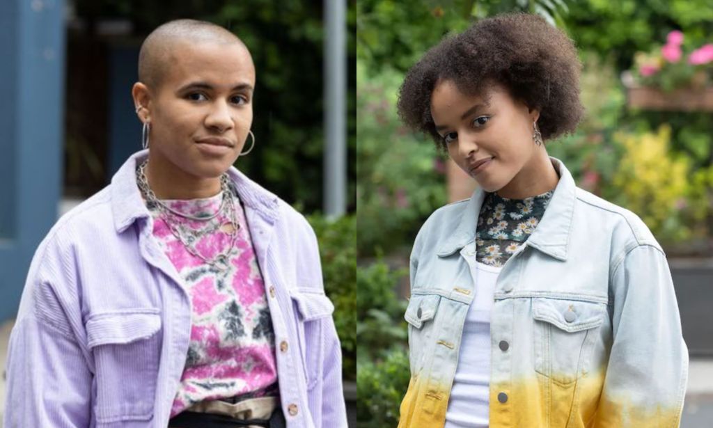 Ki Griffin as Ripley Lennox and Tylan Grant as Brooke Hathaway in Hollyoaks.