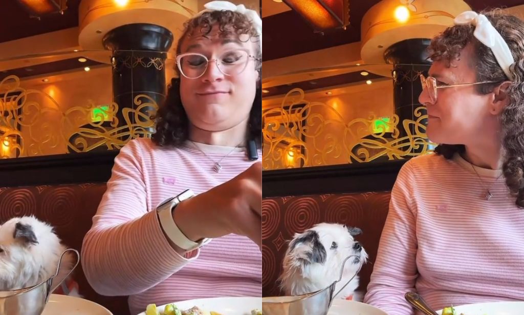 A split image of Lilly Contino at a restaurant.