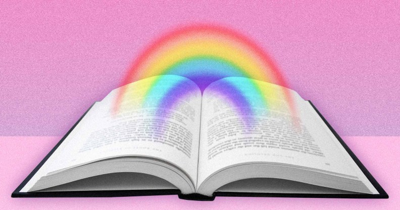 An open dictionary of LGBTQ+ terms and their meanings with a Pride rainbow shining from the pages
