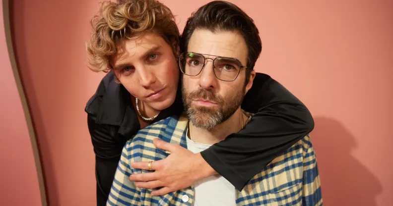 Lukas Gage puts his arm around Zachary Quinto while posing at the SXSW film festival.