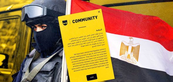 Police officer in front of Egyptian flag