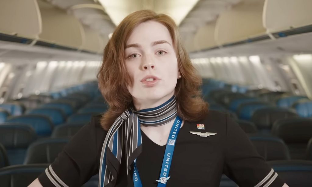 Kayleigh Scott died shortly after posting about her mental health on social media. She is pictured here in a promotional video for United in which she opens up about her journey. She can be seen standing on a plane wearing her flight attendant uniform.