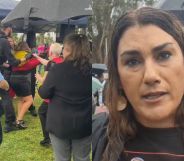 A split image of Lidia Thrope at the Canberra protest.
