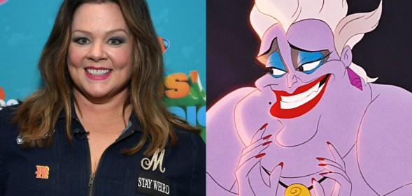 Melissa McCarthy (L) and animated Ursula (R).