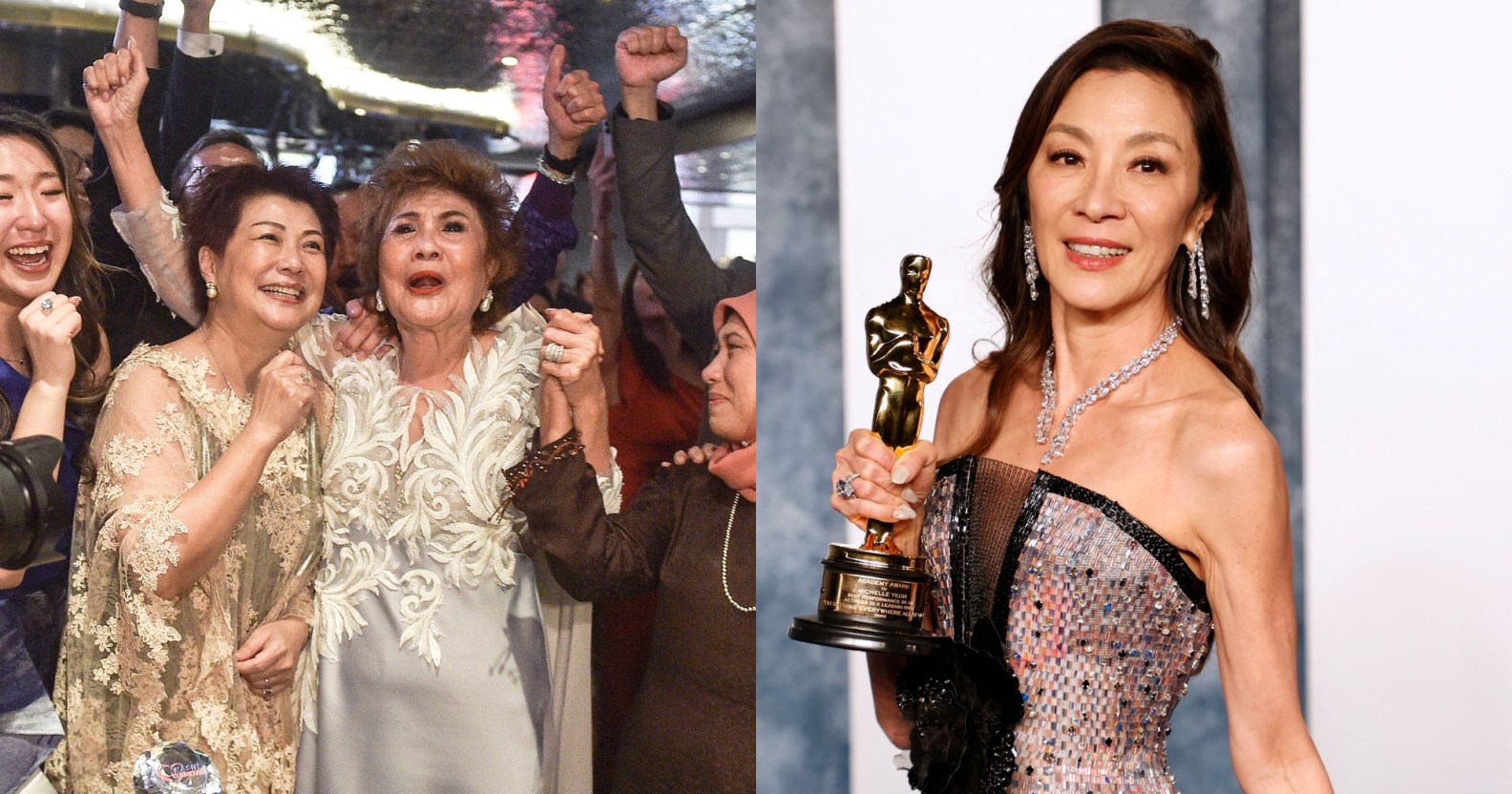 Michelle Yeoh's mother (L) celebrates historic Oscars win.