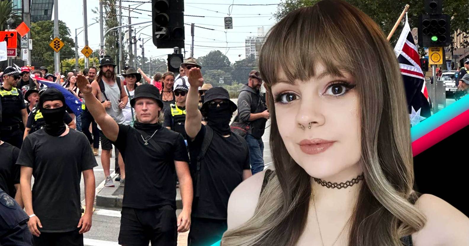 Lilah and a neo-nazi group at Melbourne protest