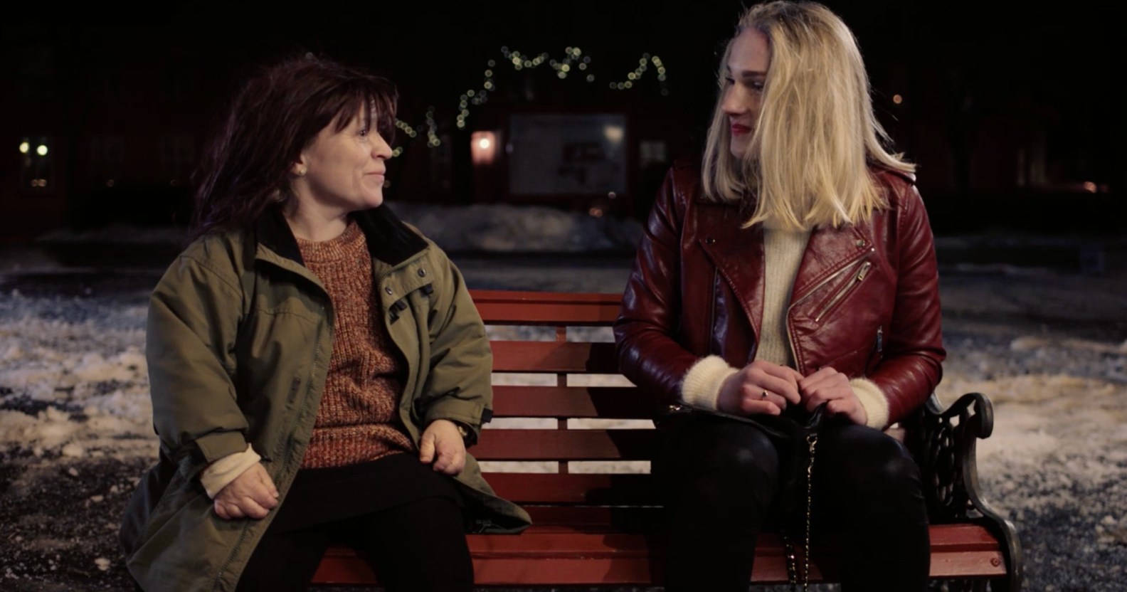 Sigrid Kandal Husjord as Ebba (left) and with Ola Hoemsnes Sandum as Ariel (right) in the Oscar-nominated short film Night Ride.