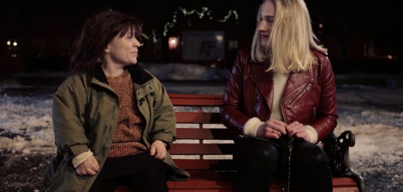 Sigrid Kandal Husjord as Ebba (left) and with Ola Hoemsnes Sandum as Ariel (right) in the Oscar-nominated short film Night Ride.