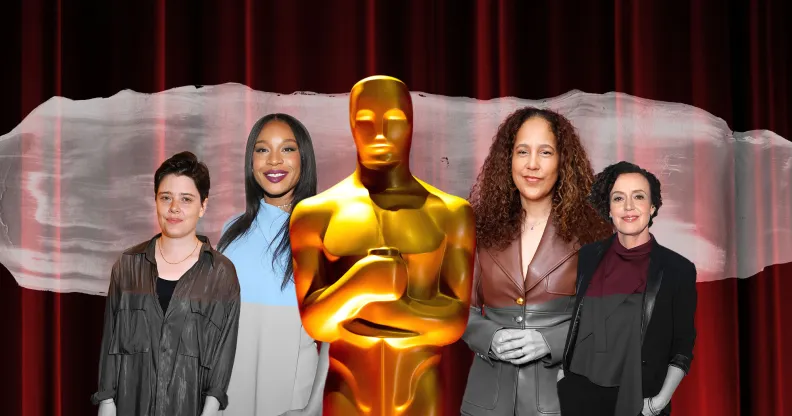 From Left to Right. Charlotte Wells, Chinonye Chukwu, the Oscars statuette, Gina Prince-Bythewood and Maria Schrader.