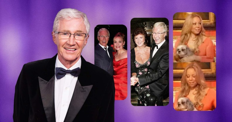 A collage of Paul O'Grady alongside Kim Cattrall, Cilla Black and Mariah Carey.