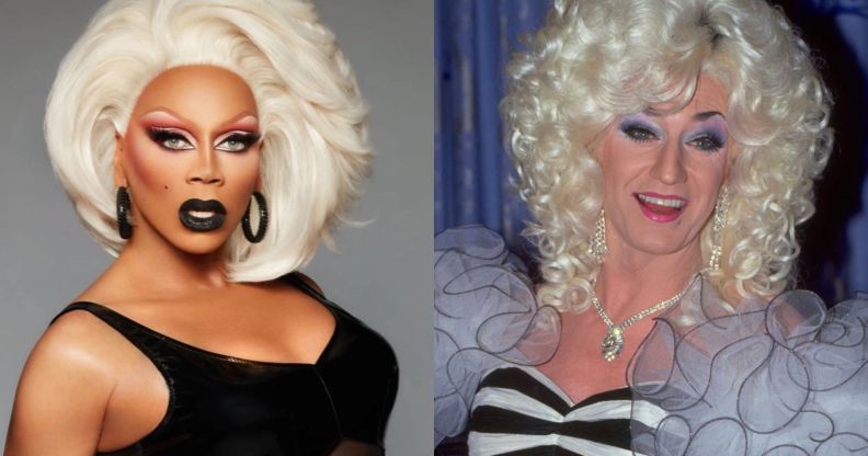 On the left, RuPaul. On the right, Lily Savage.